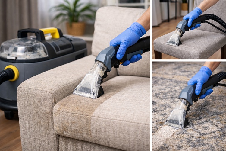 Ekstrakcyjne pranie tapicerki w kanapie, krześle i dywanie